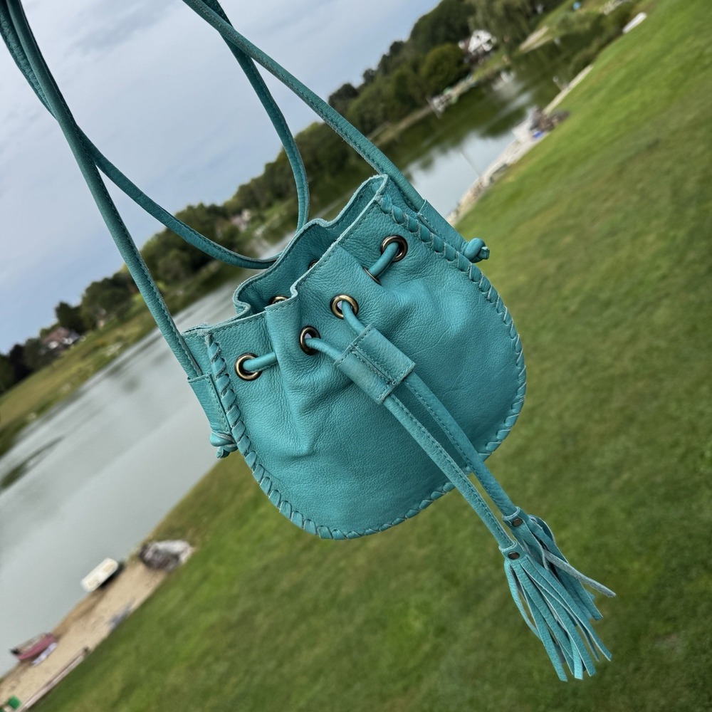 Cut N' Paste Los Angeles Women Teal Turquoise Leather Drawstring Bag